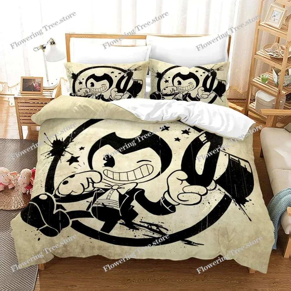3D Printed Bendy N Ink Machine Bedding Set Pillowcase Duvet Cover Double Twin Full Queen King Adult Kids Bedclothes Quilt Cover 4