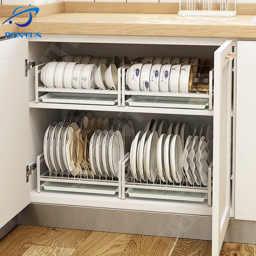 Push-pull Bowl and Plate Storage Bowl and Dish Rack Cabinet Built-in Shelf  Kitchen Bowl and Dish Drainer Holder Pot Cover Frame