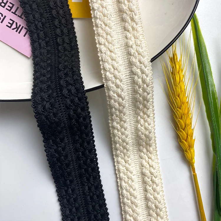 공장 직접 4 야드 3.3cm 베이지/블랙/화이트 코튼 스레드 트림 의류 레이스 봉..