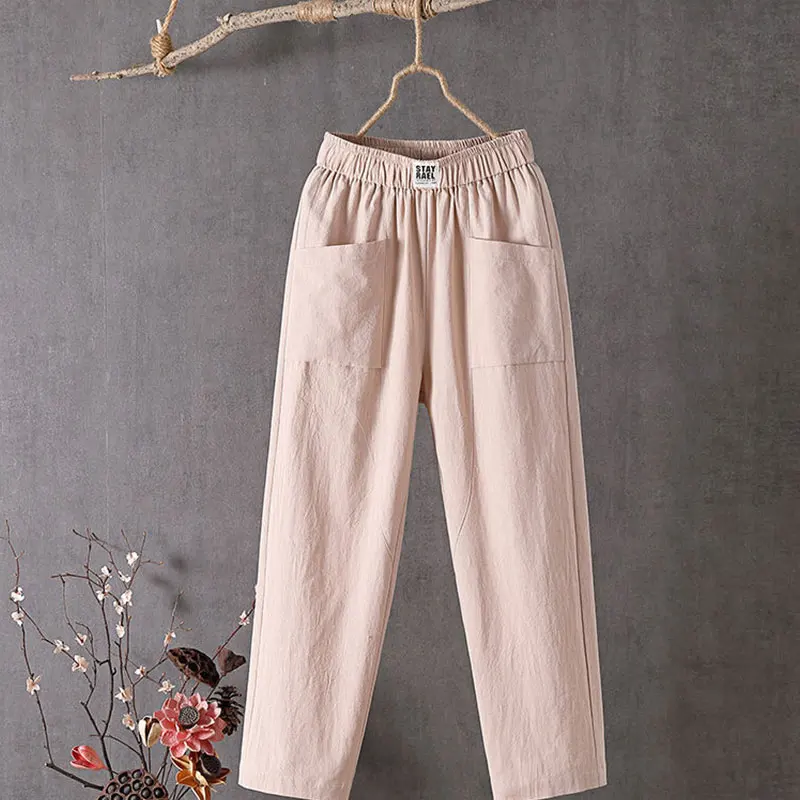 Elegant Fashion Harajuku Slim Fit Female Clothes Loose Casual All Match Trousers Solid Pockets Thin Style Straight Leg Pants