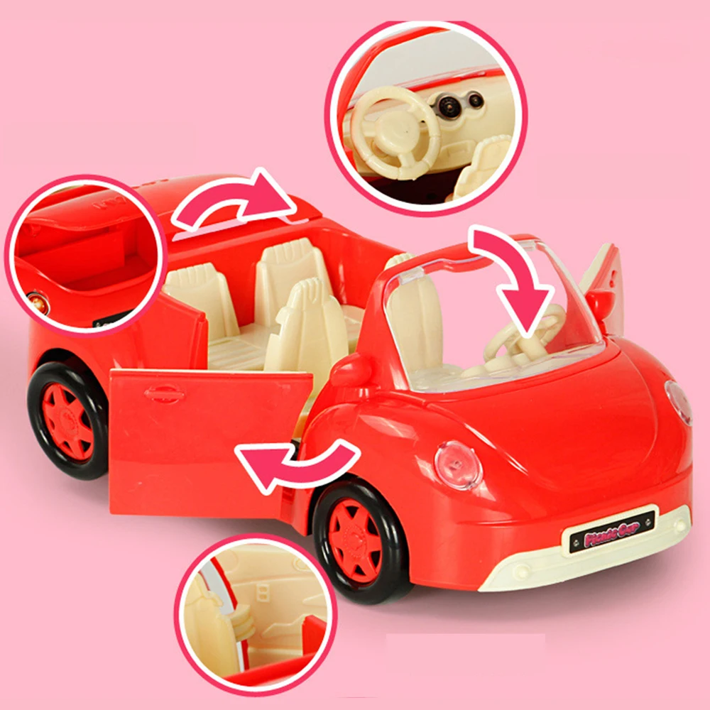 Forest Animal Family 1:12 Dollhouse Red Car Elephant Action Figure Furniture Autobus Pretend Play House Toy Girl Birthday Gift 5