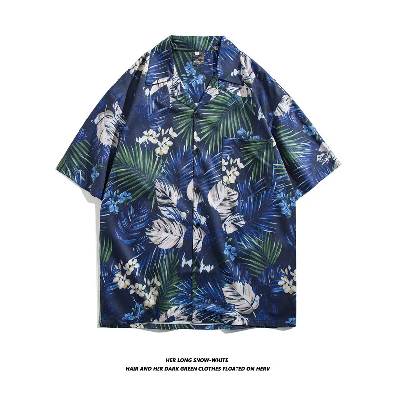 Mens Dress Shirt Vintage Cuban collar shirt Men's and women's American style loose design couple beach short-sleeved shirt floral blouse