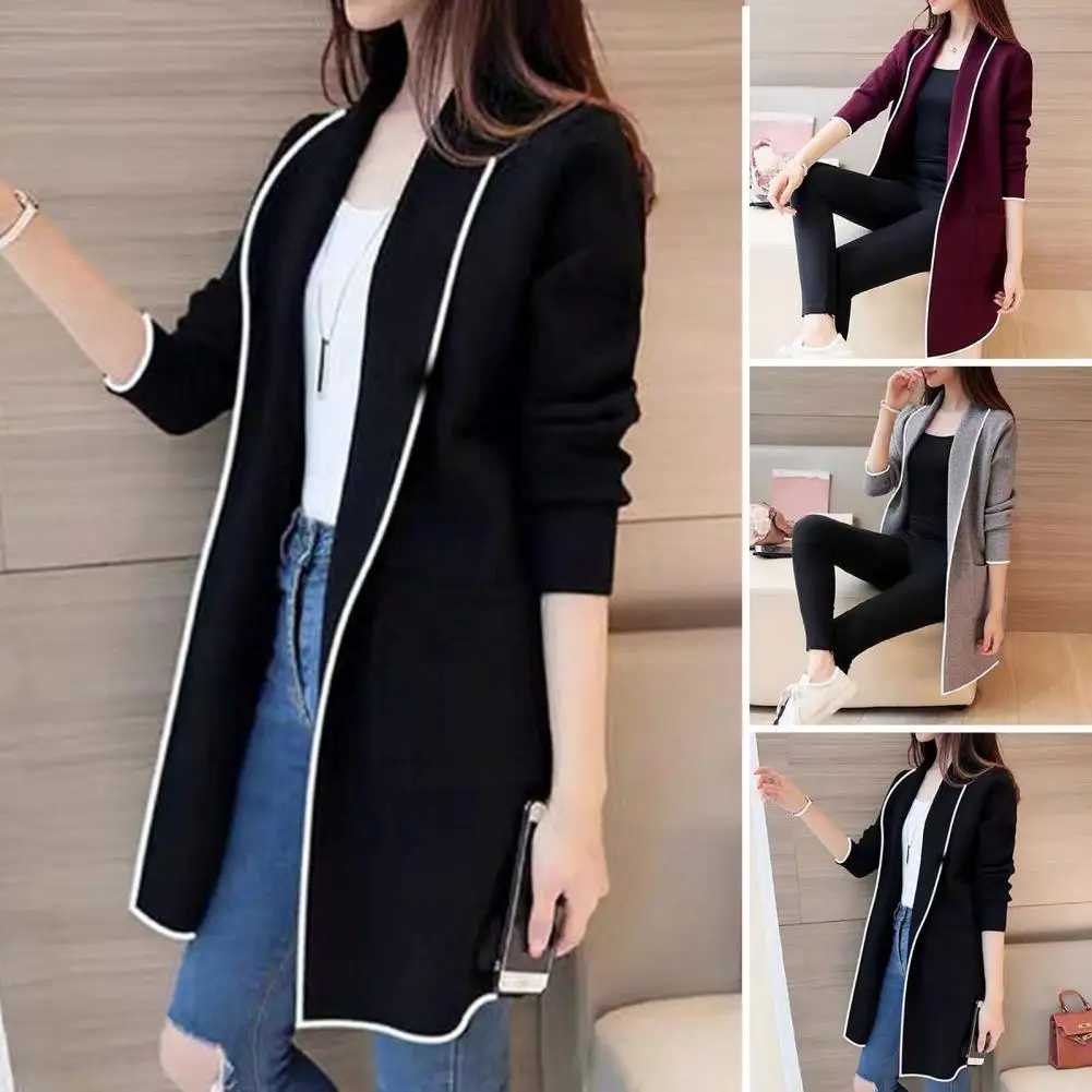 Trendy Women Jacket Stylish Women's Mid-length Open Stitch Cardigan Warm Coat with Loose Fit Lapel Collar for Fall/winter