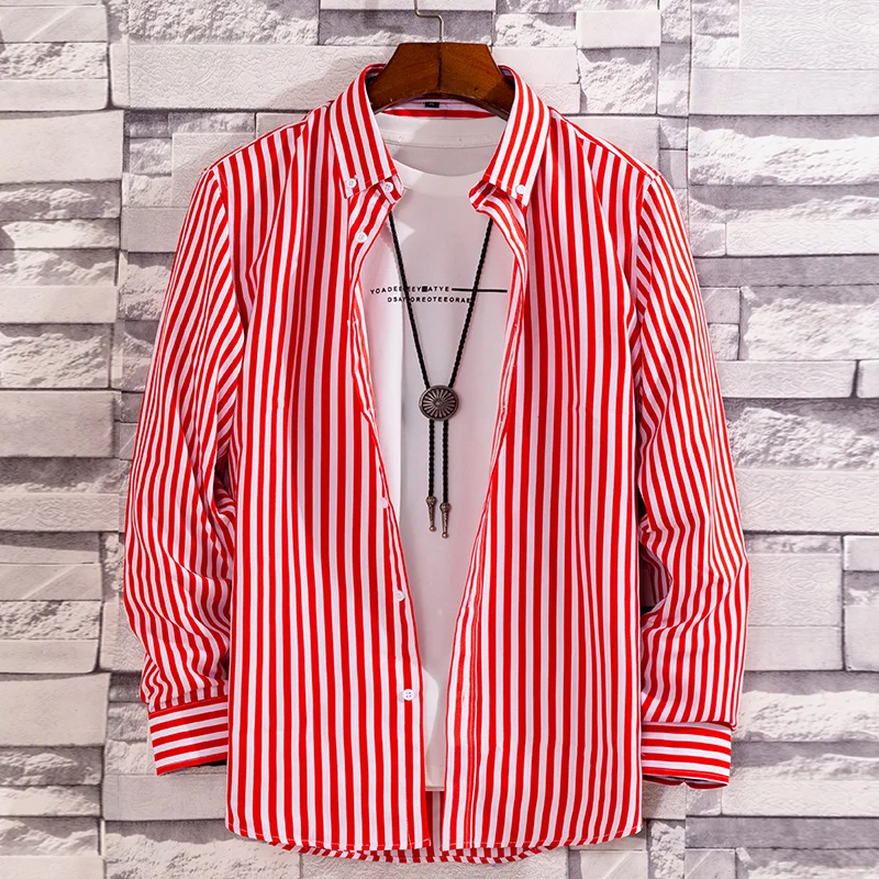 

Fashion korean clothing Casual long-sleeve shirts for men striped slim social shirt free shiping summer sale trends streetwear