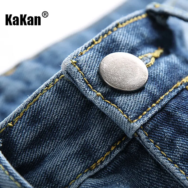 Kakan - European and American New Blue Distressed Jeans for Men's Wear, Worn Out Washed Casual Straight Length Jeans K36-346
