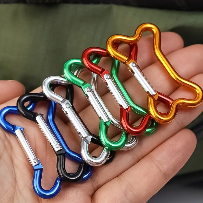 Bone Shape Carabiner Outdoor Climbing Camping Buckle Bold Aluminum Alloy Locking Clasp Keychain Multifunction Tools 5PCS