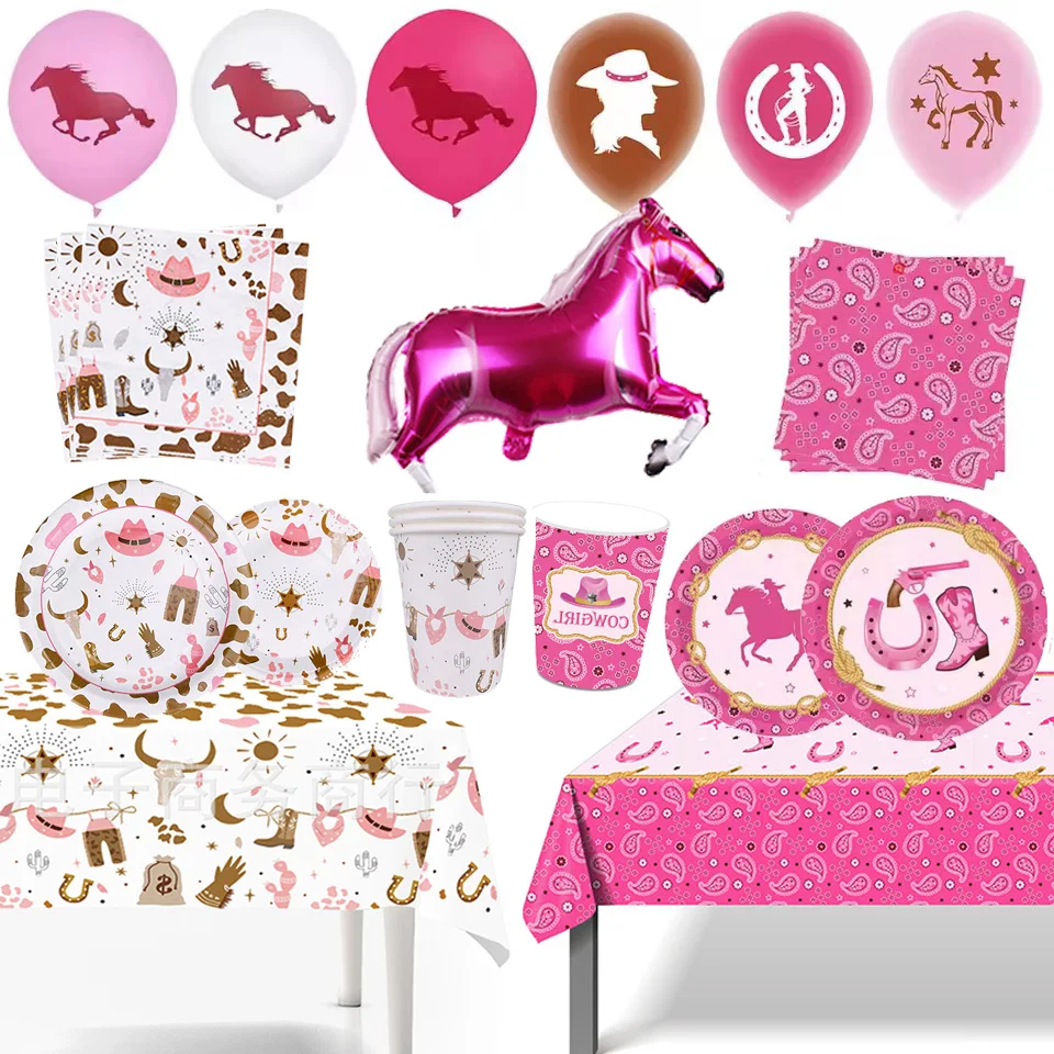 Set 8 Palloncini A Tema Western Con Cappello Da Cowgirl E Stivali - Decorazioni Feste In Alluminio 62x46 Cm E 58x44 Cm Con Nastro