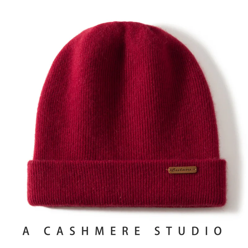 Unisex 100% Pure Cashmere Ribbed Cuffed Beanie Hat for Men Women Winter Thick Soft Warm Knitted Cold Hats Outdoor Ski Caps 3