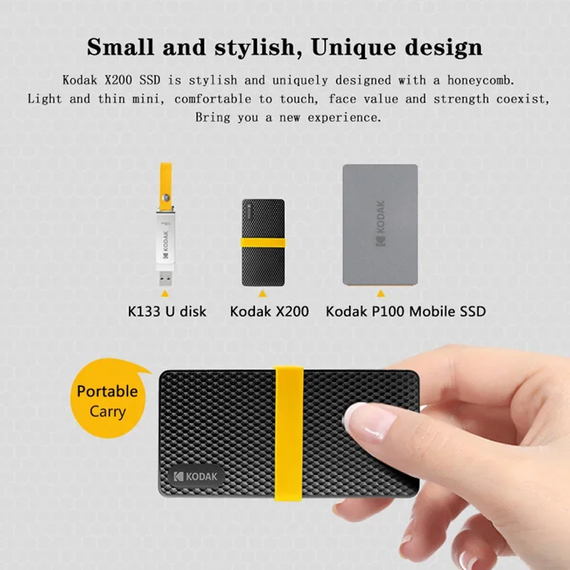 KODAK External SSD 256GB 512GB 1TB 2TB Hard Drive HD Externo USB3.1 Type-C Portable SSD For Laptops Smartphone TV Gift external hard drive