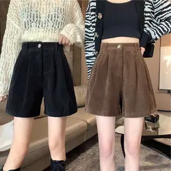 Corduroy Shorts Women Loose A-line Elegant Ladies All-match Autumn Soft Warm Simple Prevalent Femme Korean Style Popular Leisure