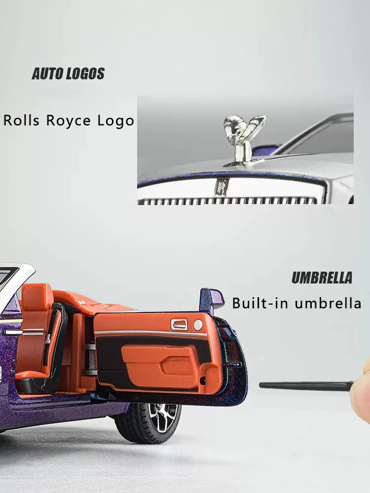 1:24 Rolls Royce Dawn Car Model Simulation Alloy Convertible Sports Car Sound And Light Pull Back Toy Car Boy Collection Gift