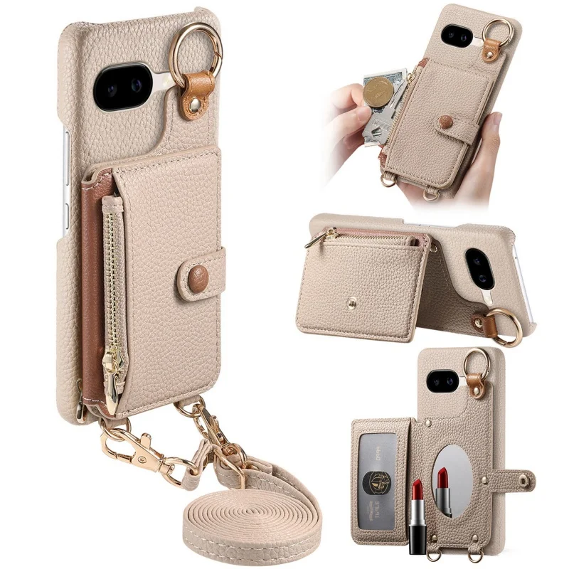 Crossbody Lanyard Leather Wallet Phone Case with Zipper Card Slots Holder