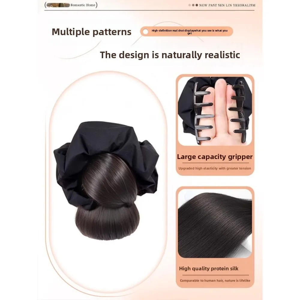 Neue synthetische Haarknoten-Klauenclip mit Haargummi, flauschige Perücke, Haarspange, schwarzes Haarteil für Damen – Detail 5