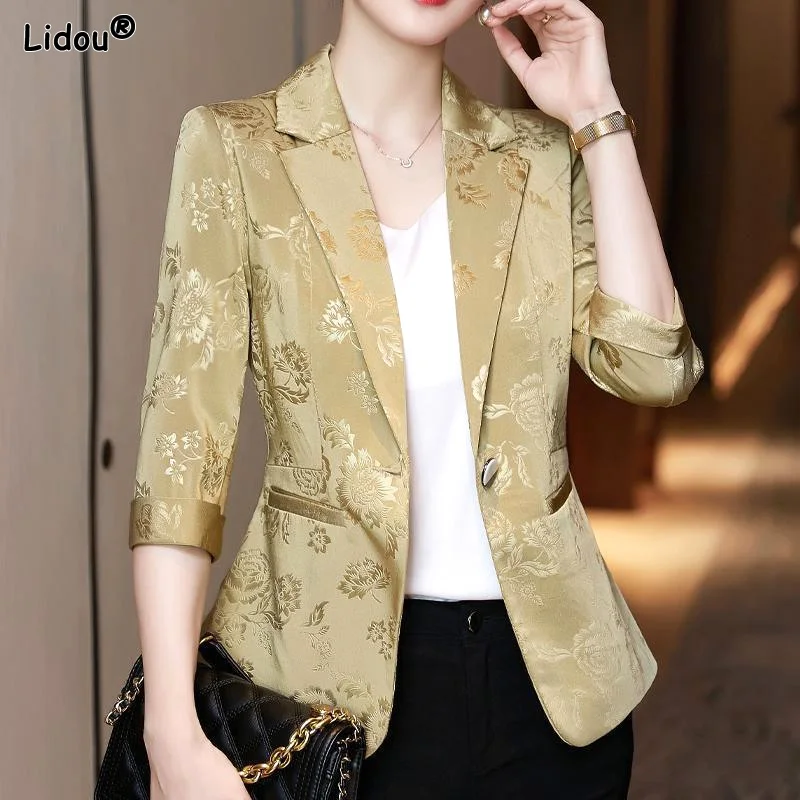 Skinny Printing Blazers Pockets Button Office Lady Plus Size Solid Spring Autumn Thin Women's Clothing Intellectual Patchwork intellectual tops notched simplicity solid color straight blazers office lady casual spring summer thin women s clothing fashion