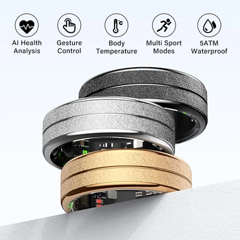 Anello Intelligente per Uomo e Donna con Analisi Salute AI, Frequenza Cardiaca, Temperatura Corporea, Impermeabile 5ATM, Modalità Multi-Sport, Controllo Gestuale