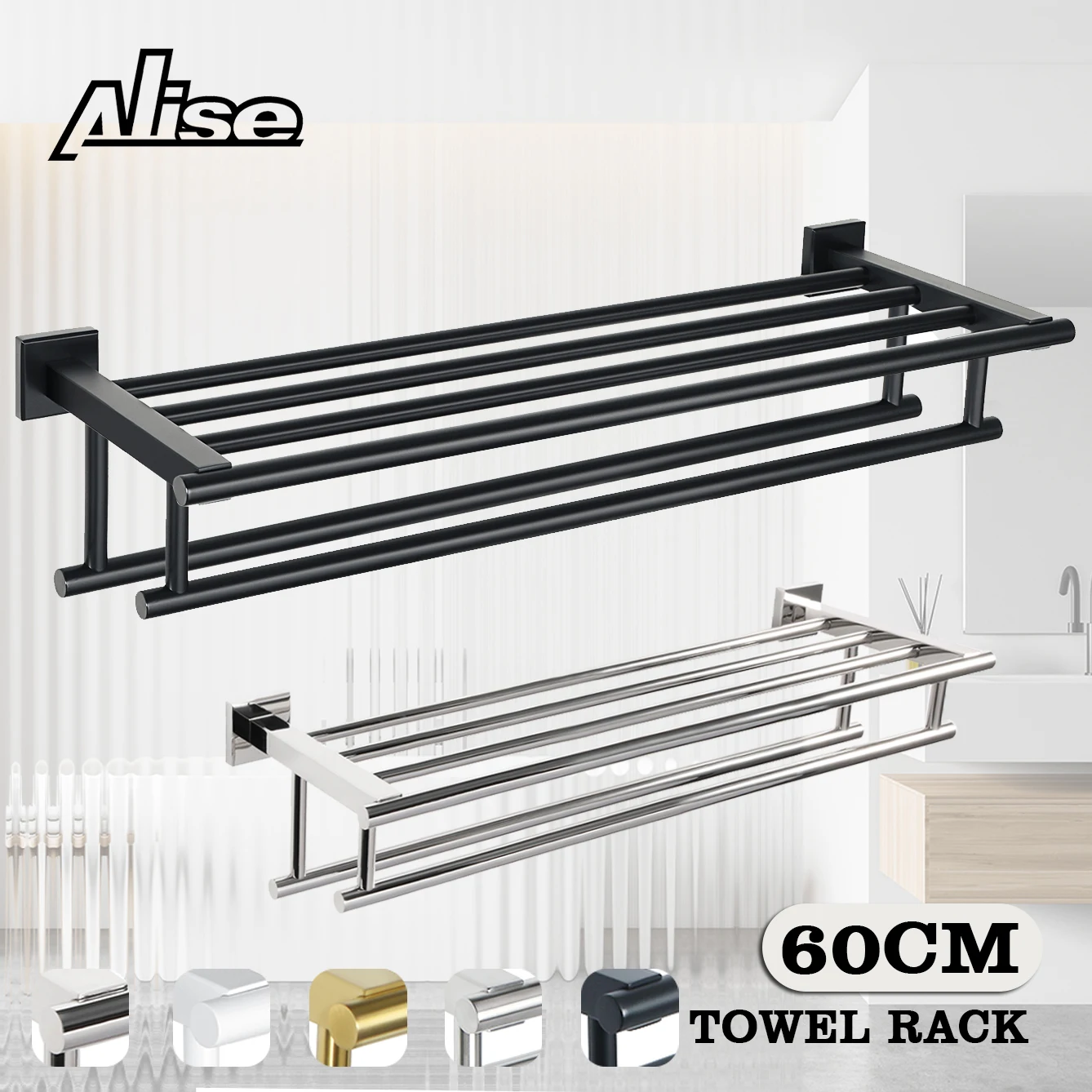 Towel Holder Bathroom Towel Rack Matte Black Stainless Steel Wall