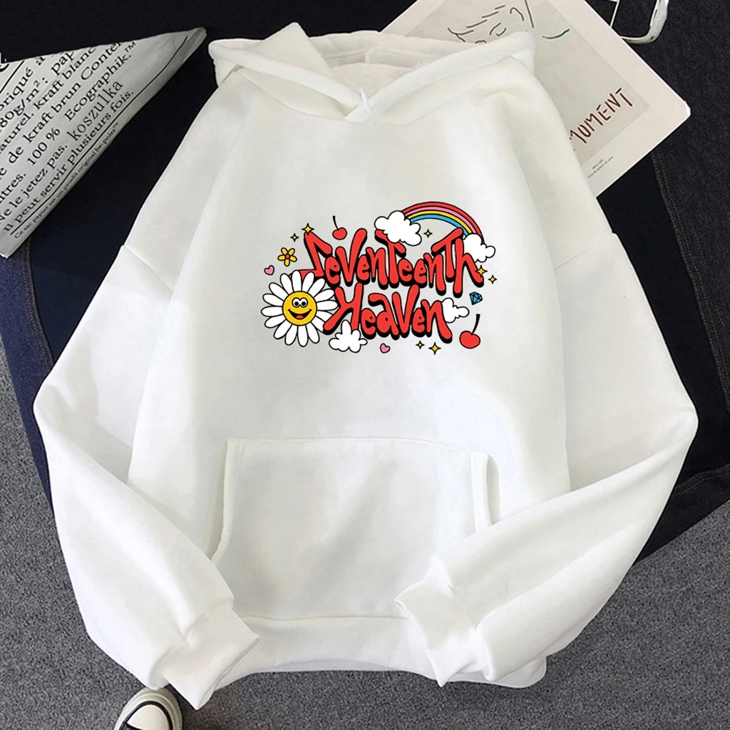 Autumn Women's Hoodie Heaven Happy Flower Letter Print Sweatshirt Men  Women Harajuku Thick Cotton Hoodie Couple Pullover