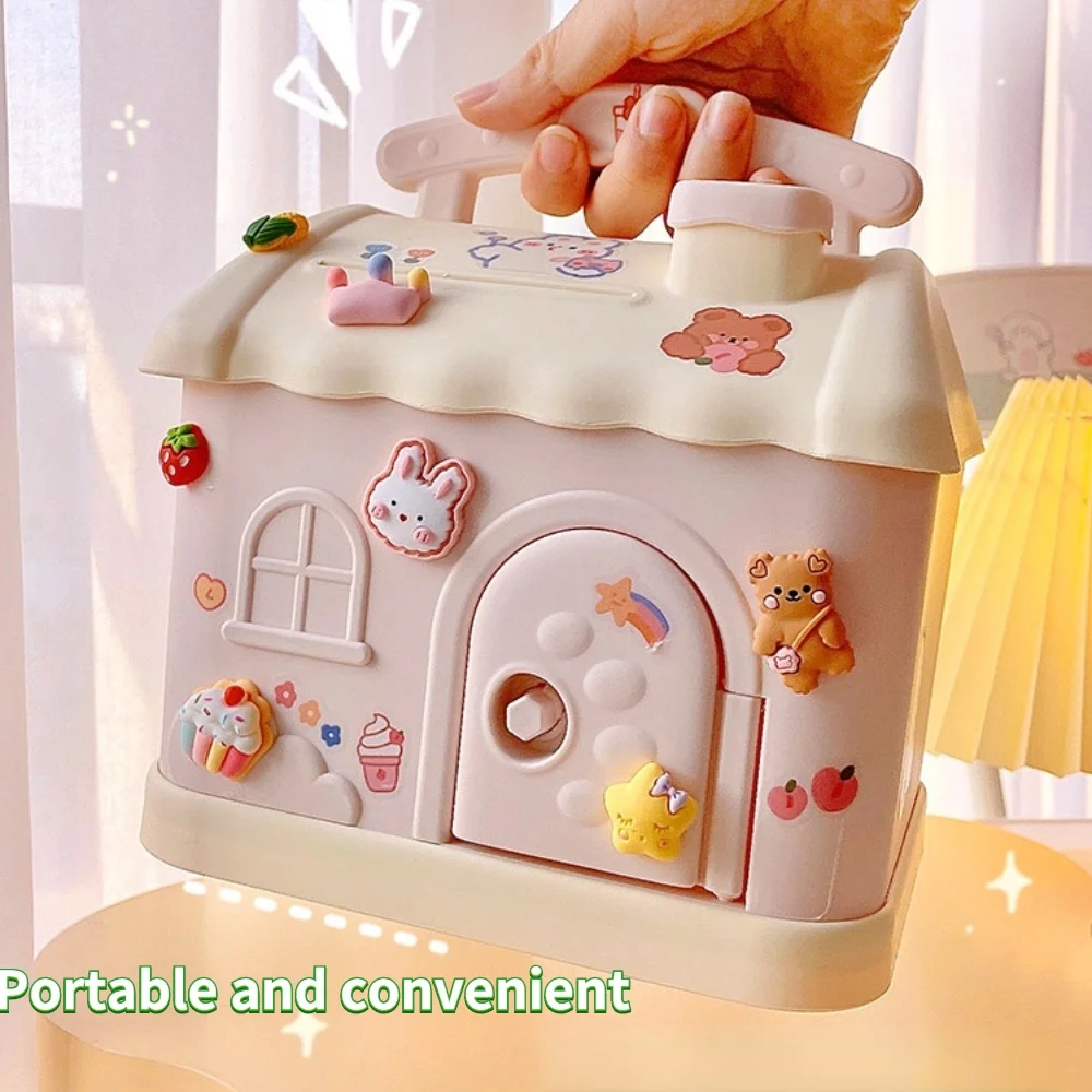 Kawaii Piggy Bank Anime Cartoon Cute Square Money Boxes Piggy Bank with Lock and Key for Notes Children Xmas New Year Toys Gift 3