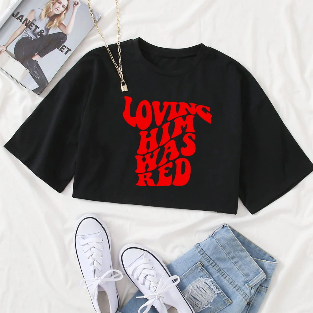 Loving Him Was Red Taylor Red Album Retro In My Chiefs Era Felpa Kelce 87 Vintage Crop Shirt Camisetas Dropshipping
