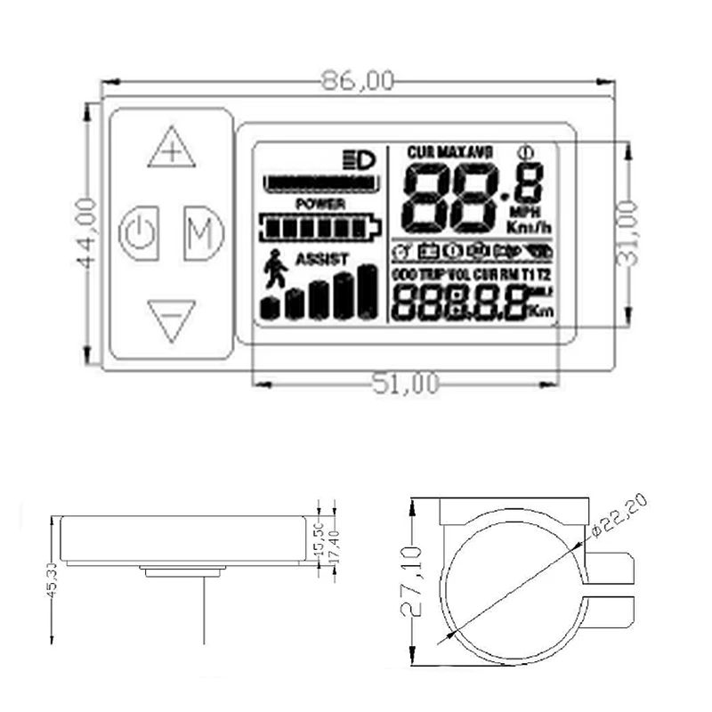 Fydun panneau de compteur d'affichage LCD de vélo électrique Écran LCD de  vélo électrique Panneau de commande d'affichage LC SD021