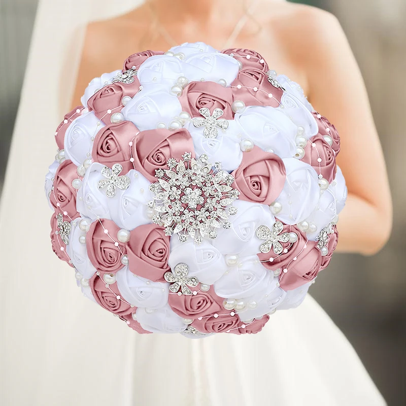 Bouquet Da Sposa Viola Con Rose In Schiuma E Cristalli | Fiore Artificiale Con Nastro 26cm