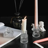 Nordic Glass Candlestick Pink Candles Holders Table Candle Stand Tealight Candlestick Romantic Wedding Party Home Decoration 6