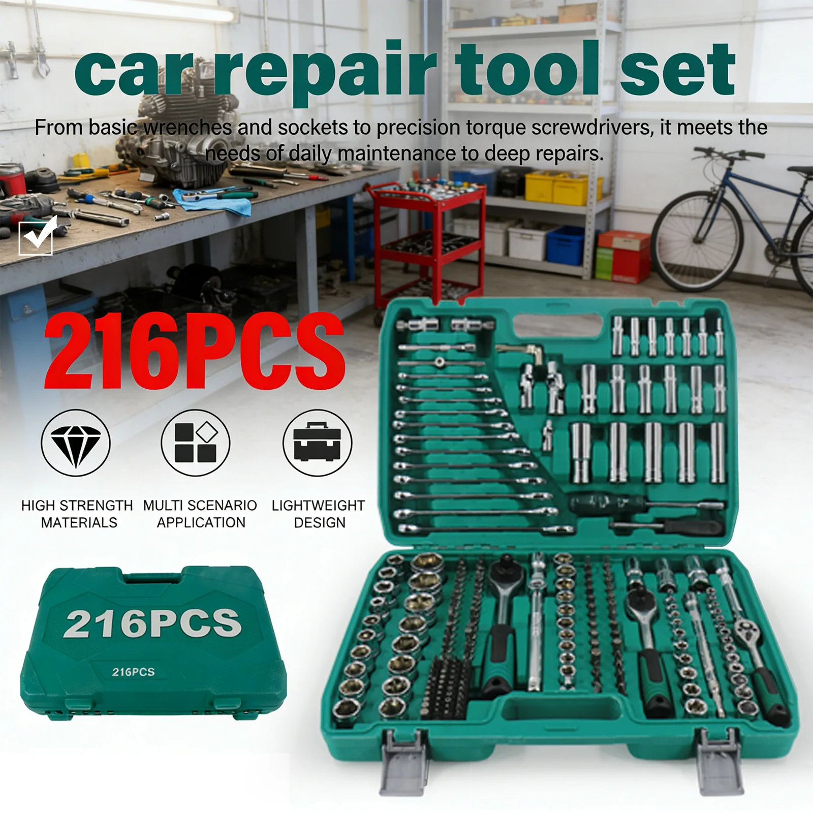 216 PCS Socket Set 1/4 3/8 1/2" Spanner Ratchet Wrench Screwdriver Bits Tool Kit with Case