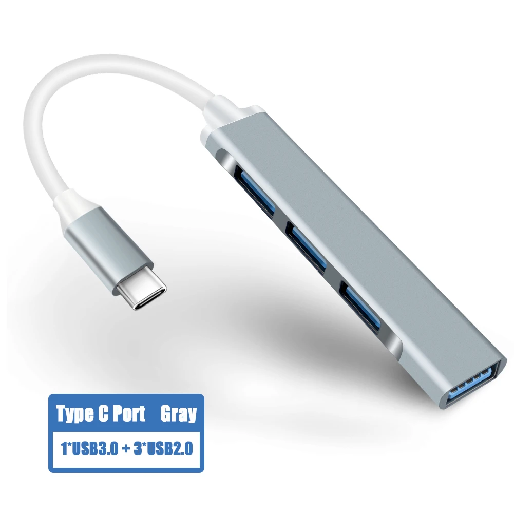 High-Speed 4-Port USB Hub with Type C Connectivity for PC and Laptop Accessories