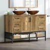 48" Double Rustic Bathroom Vanity, with Double Sink and Drawers Side Cabinet Combo Set & Shelf,Boat Tempered Glass Vessel Sink 6