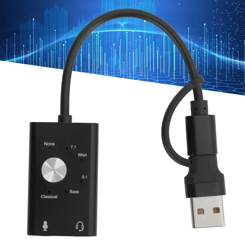 2-in-1 오디오 인터페이스 TypeC-오디오 사운드 카드 7.1/5.1 서라운드 채널 외부 사운드 카드 USB 오디오 어댑터 노트북 노트북