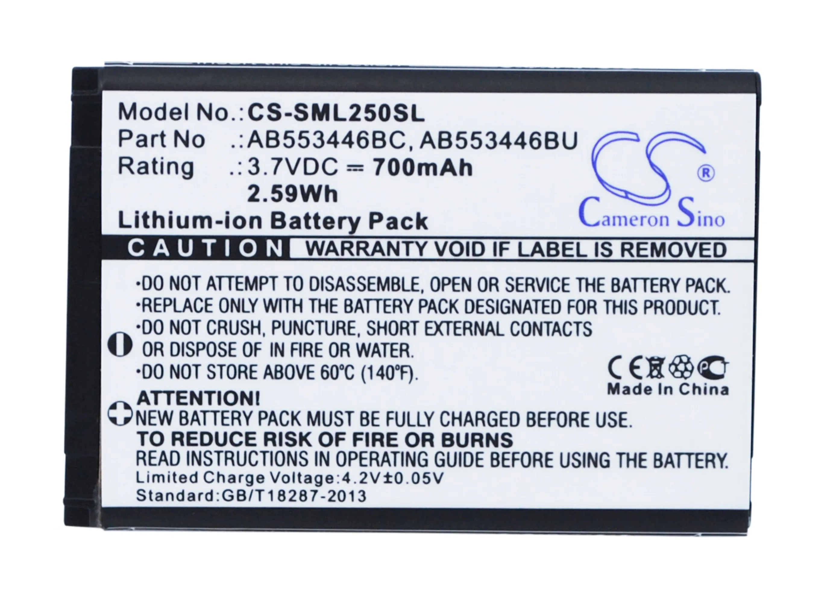 Аккумулятор Cameron Sino 700 мАч AB553446BC AB553446BU для Samsung C3300 C5130U E3300 S5150 M3200 B108 CC03 L250 M128 M628 X989 W539