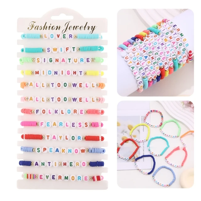 12Pcs Taylors Friendship Bracelets Letter Swifties Beaded Wristband  Adjustable Stretch Clay Beads Wristband Women Jewelry - AliExpress