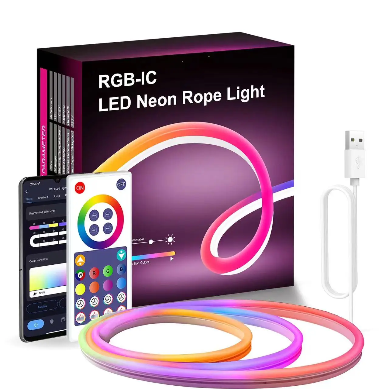 Neon Rope Lights Rgbic 3m Usb Led Strip Lights With Music Sync Smart App 16 Million Diy Colors
