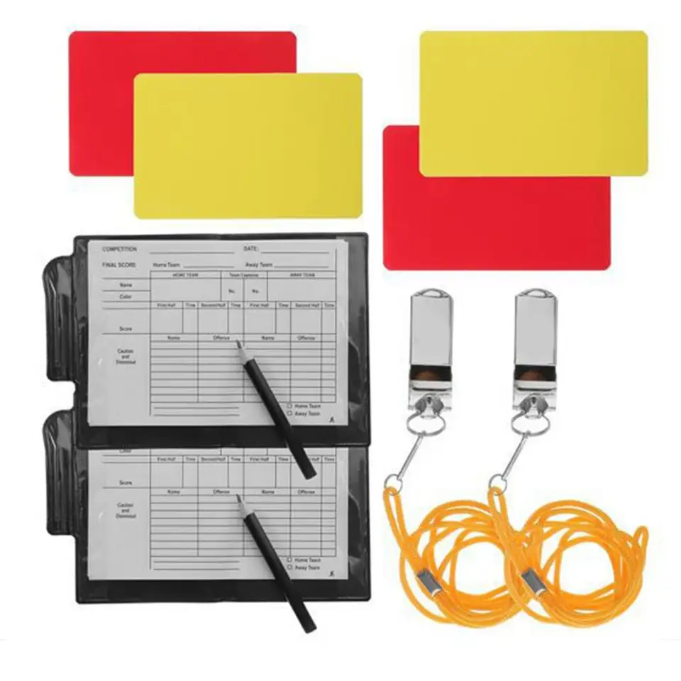 Kit Arbitro Calcio Con Cartellini Giallo E Rosso Fluorescenti + Taccuino In Pelle - Set Completo Per Partite Amatoriali E Professionistiche