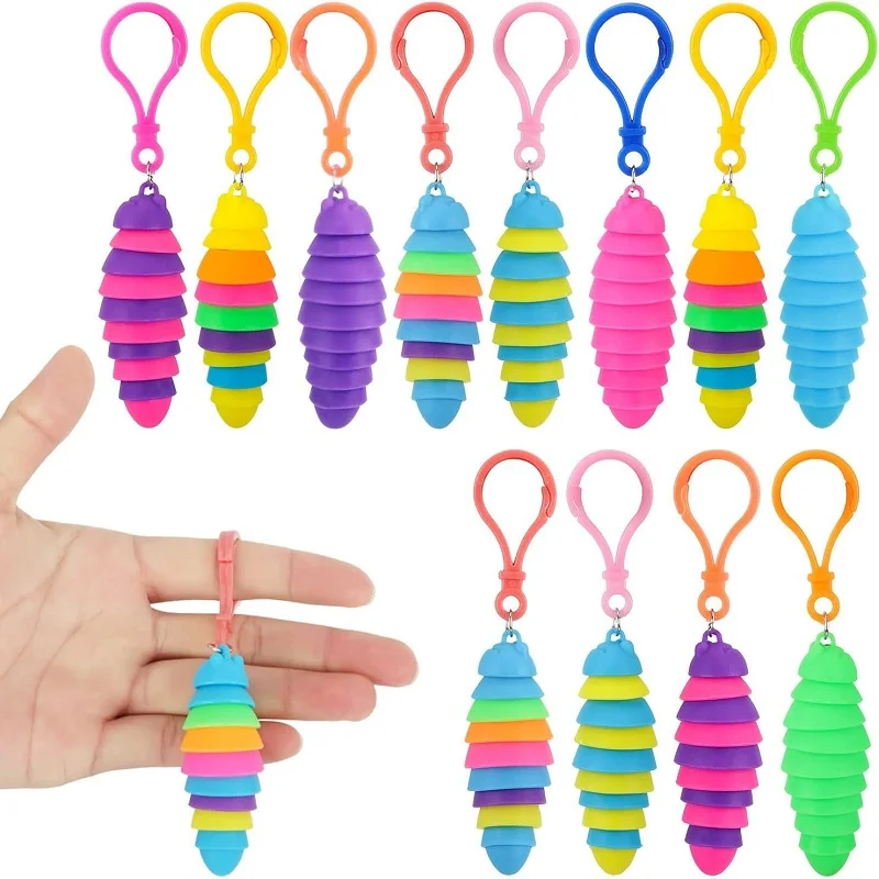 3Pcs Mini Finger Slug Snail Caterpillar Key Chain Relieve Stress Anti-Anxiety Squeeze Sensory Toys Novelty Party Favors for Kids