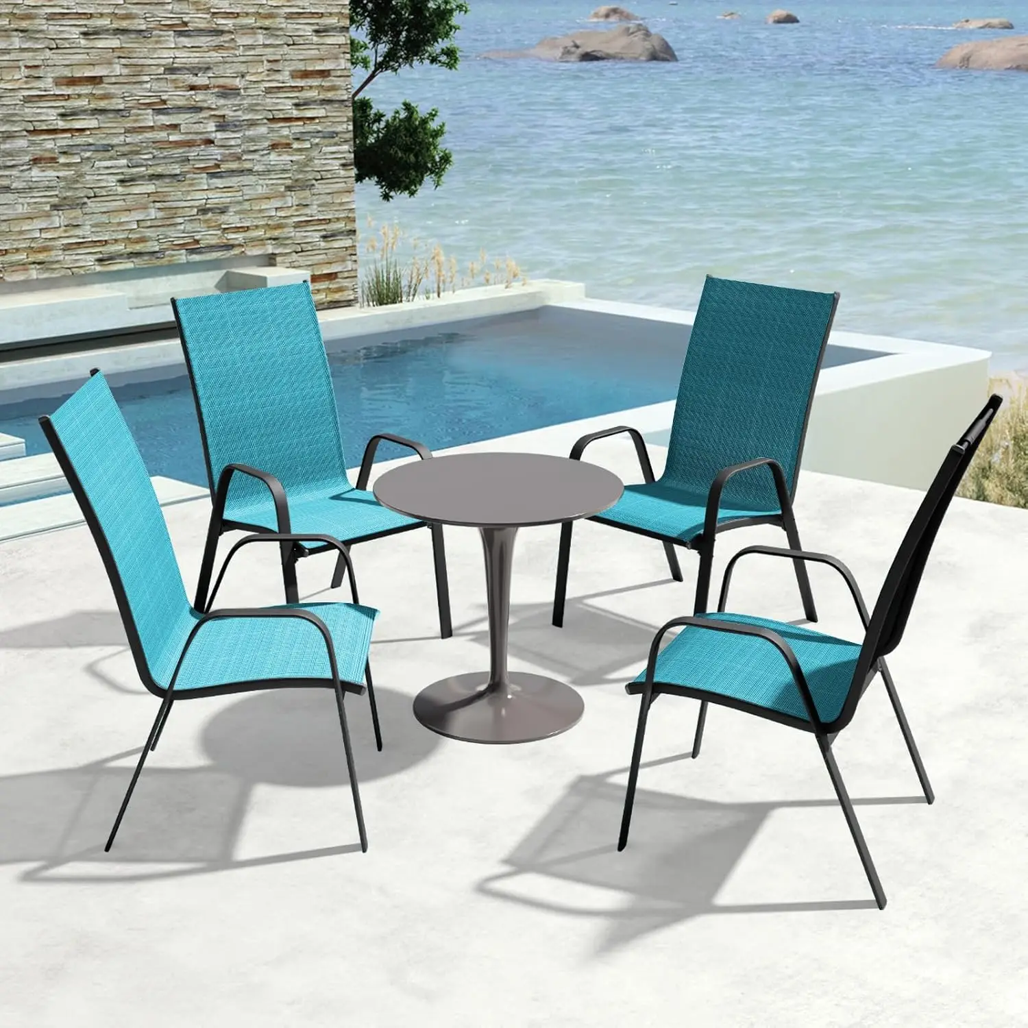 Patio Dining Chairs Set of 4, Outdoor Stackable Dining Furniture Set, All Weather Dining Set for Lawn, Garden, Backyard