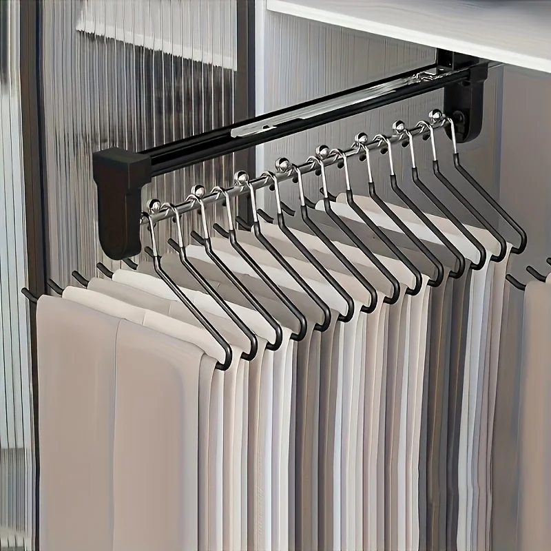 Clothes Storage Rod 1pc Pull-Out Adjustable Foldable Metal Hanging Rail For Wardrobes Space-Saving Organizer Drying Racks