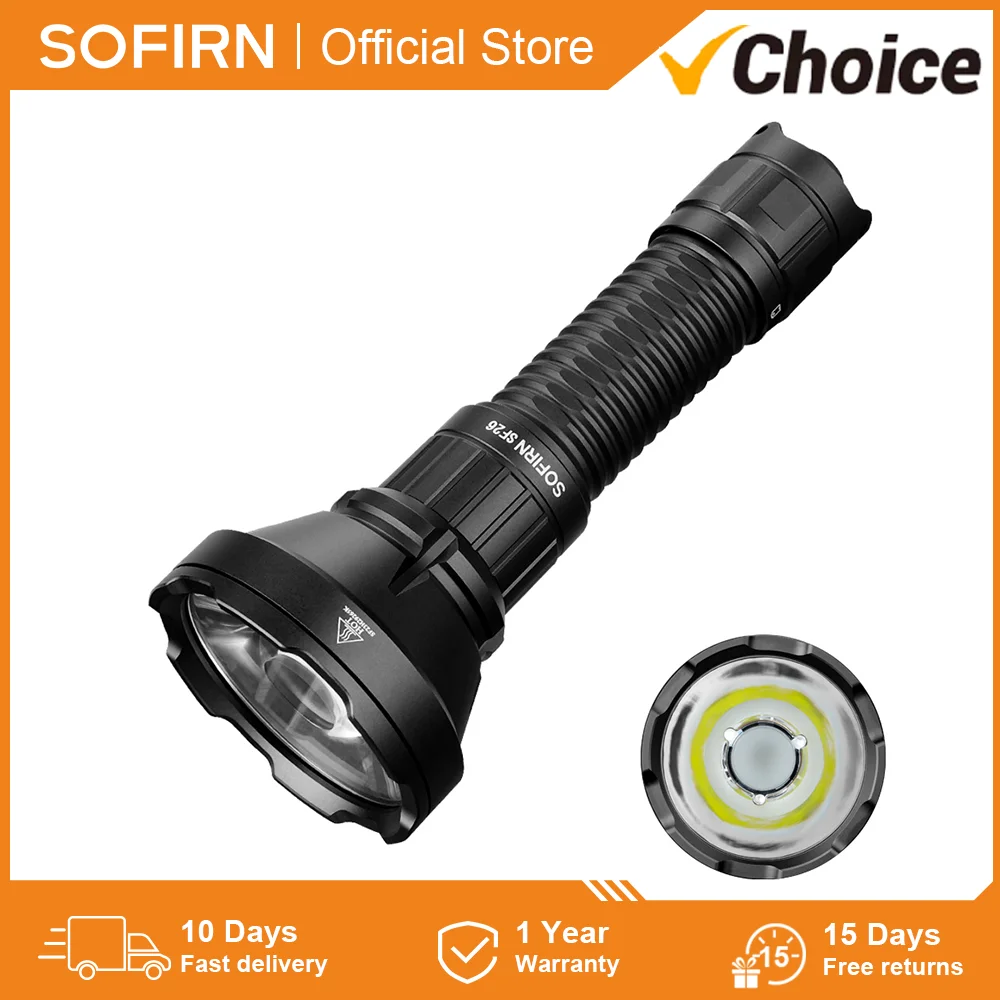Sofirn SF26 2000lm 964m Long-Range 21700 Tactical Flashlight IPX-8 USB C Rechargeable Torch with Double Tail Switch