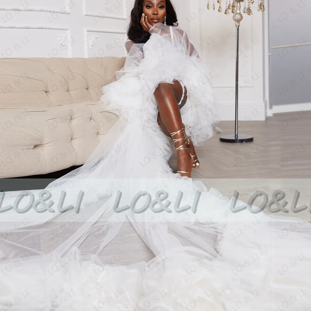 

LO&LI White Dress For Pregnant Women Wedding Gown Tull Fluffy Sleeve 2 Piece Bridal Pajamas Robe Sets See Throu Plus Lingerie