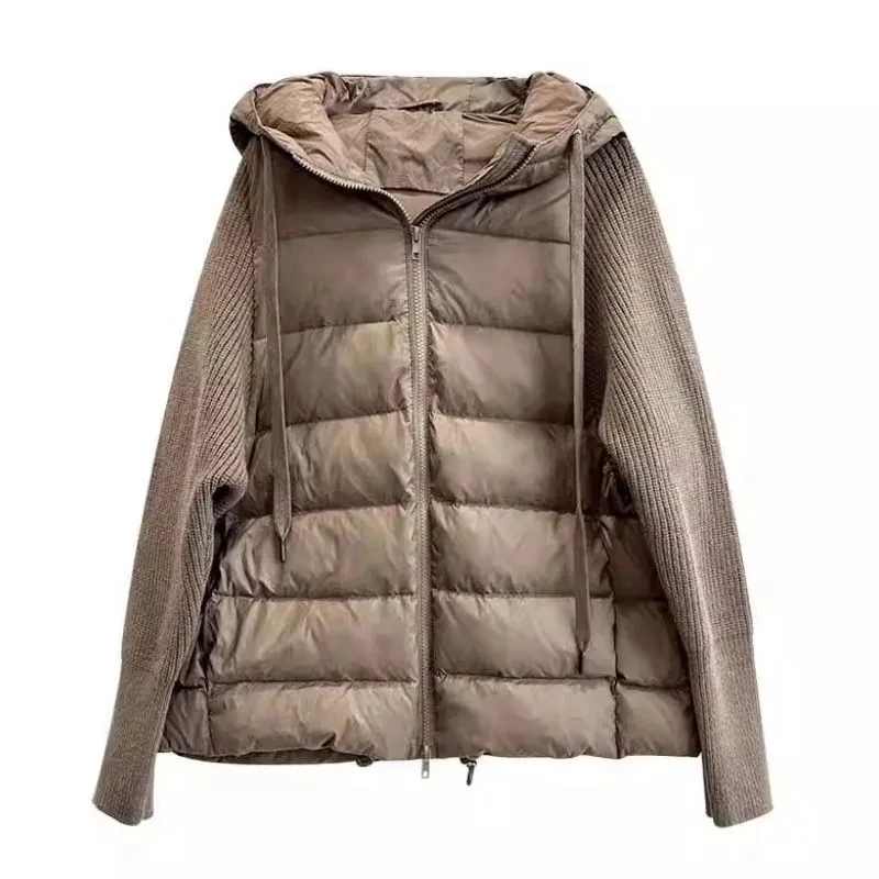 Autumn Winter Solid Color Hooded Cotton Coat 2025 New Casual Warm Knitting Cardigan Cotton Jacket Korean Fashion Women Outwear