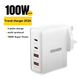 Essager 100W GaN USB - C Fast Charger with US/KR Plug - UK Plug White