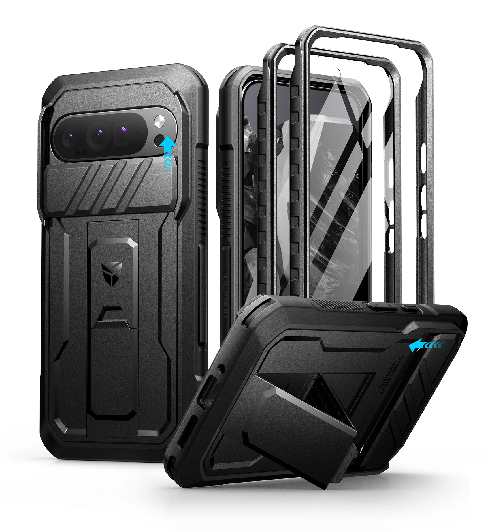 Full Body Rugged Armor Case with Camera Cover, Built-in Screen Protector, and Kickstand