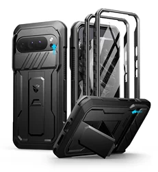 Full Body Rugged Armor Case with Camera Cover, Built - in Screen Protector, and Kickstand (Black)