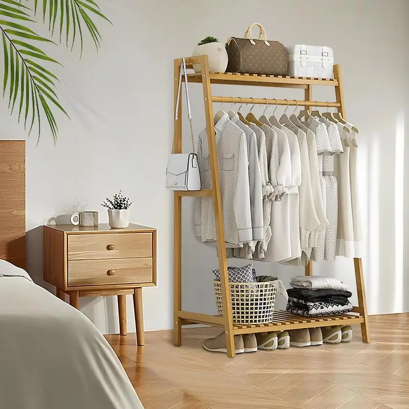 

Напольная вешалка для одежды, простая настенная вешалка для одежды из бамбукового бамбука, подвесная вешалка для одежды, комнатная Бытовая сушилка для одежды stora