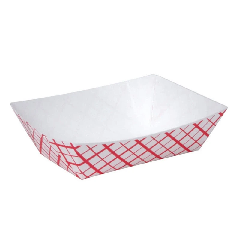 100Pc Paper Food Trays Disposable-Red & White Checkered Leak Proof Paper Food Boats-Trays For