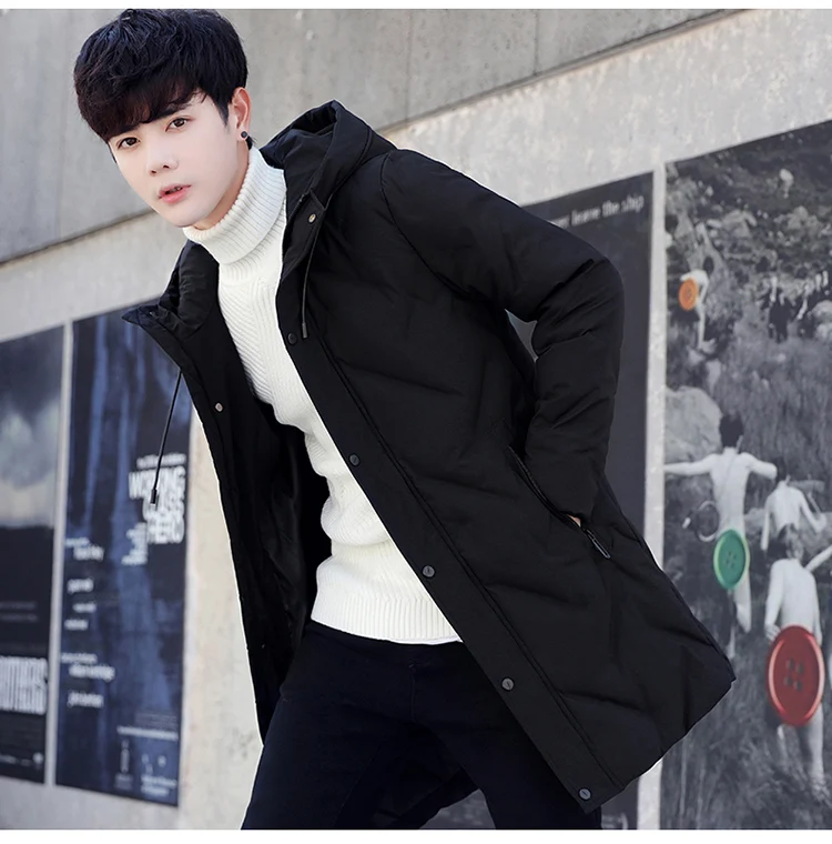 Lässige Herren-Daunenjacken mit Kapuze für den Winter, Slim Fit, Winddicht, Warme Pufferjacken, Einfarbig, Dick Gepolsterte Oberbekleidung – Detail 9