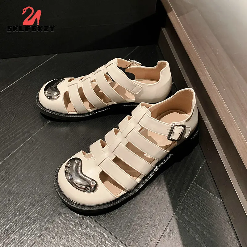 

2022 New Summer Sandals Women Genuine Leather Sandals Ladies Roman Women Shoes Sandals