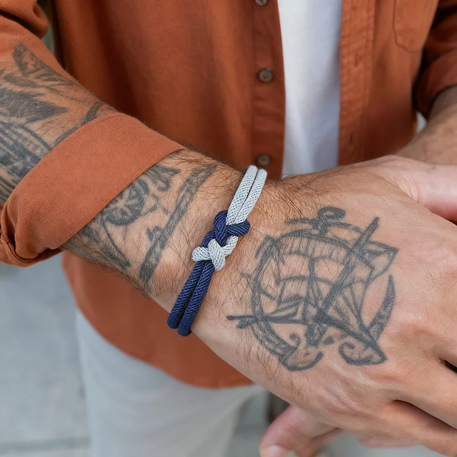 Neues handgefertigtes geflochtenes Knotenarmband mit Farbblockierungsdesign für Männer, Klasse 4 mm, ethnisches Seilarmband, perfektes Geschenk für Freund – Detail 5