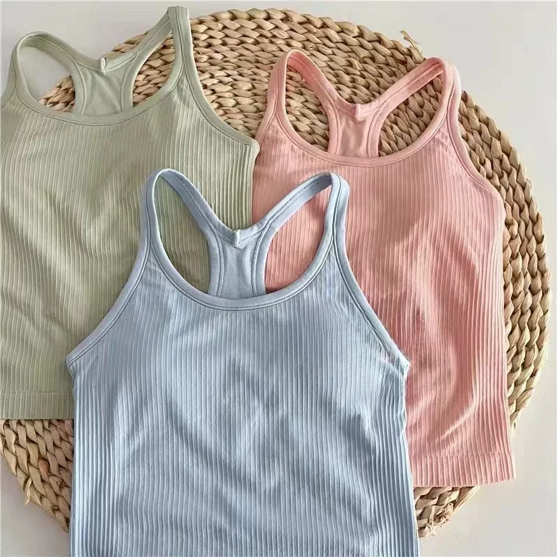 

LuluLogo Women Yoga Sports Vest Shape Tank Top Running Gym Fitness Sleeveless Spring and Summer Bra with Chest Pad Underwear
