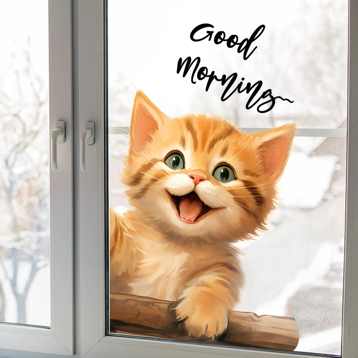 Cute Cat Electrostatic Window Sticker Double Sided Visible Self-Adhesive Home Decor